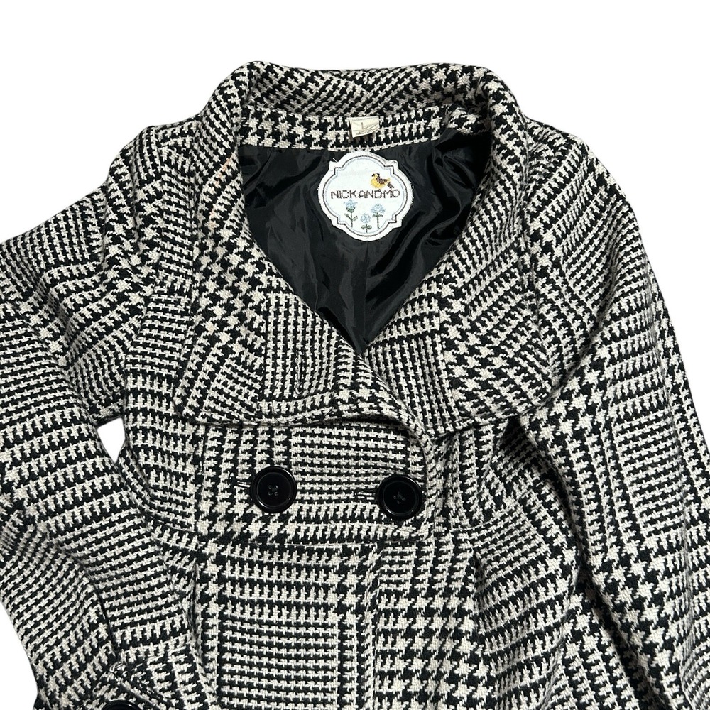 Nick &‎ Mo Black White Houndstooth Peacoat Jacket Women's Medium Double Breasted - Picture 4 of 16
